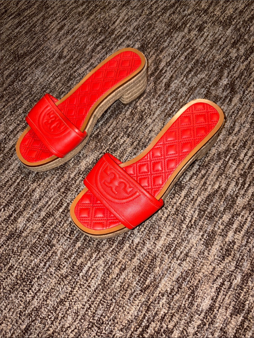 Tory Burch Red Quilted Slide Mules